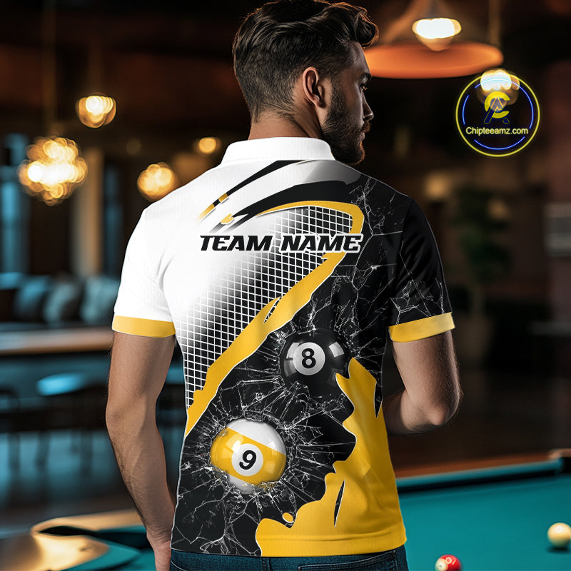 Black And Yellow 8 Ball & 9 Ball Break Glass Billiard Jersey For Men Custom Pool Team Shirts TDM7159