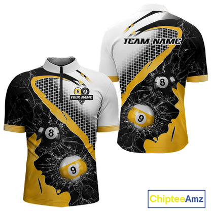 Black And Yellow 8 Ball & 9 Ball Break Glass Billiard Jersey For Men Custom Pool Team Shirts TDM7159