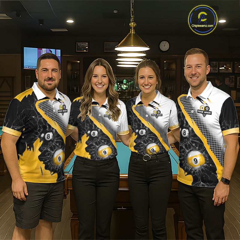 Black And Yellow 8 Ball & 9 Ball Break Glass Billiard Jersey For Women Custom Pool Team Shirts TDM7159