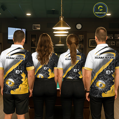 Black And Yellow 8 Ball & 9 Ball Break Glass Billiard Jersey For Women Custom Pool Team Shirts TDM7159