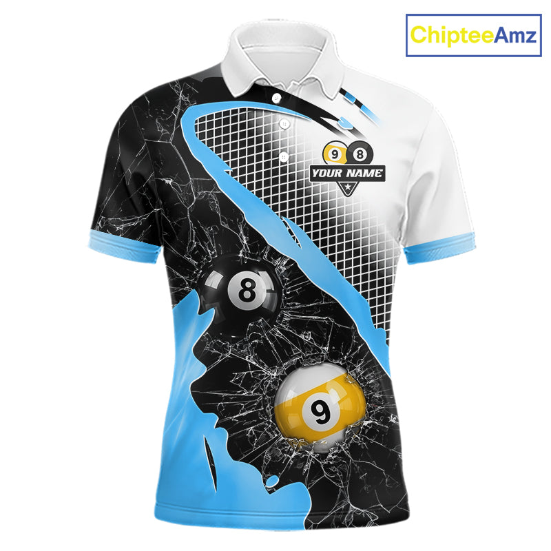 Black And Blue 8 Ball & 9 Ball Break Glass Billiard Jersey For Men Custom Pool Team Shirts TDM7160