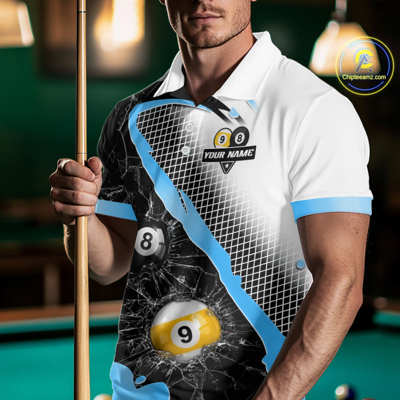 Black And Blue 8 Ball & 9 Ball Break Glass Billiard Jersey For Men Custom Pool Team Shirts TDM7160