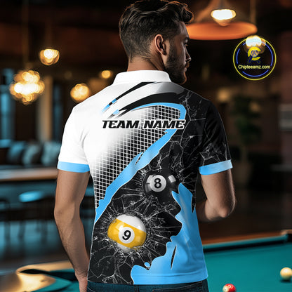 Black And Blue 8 Ball & 9 Ball Break Glass Billiard Jersey For Men Custom Pool Team Shirts TDM7160