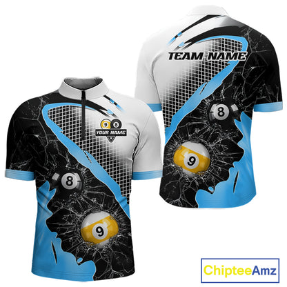 Black And Blue 8 Ball & 9 Ball Break Glass Billiard Jersey For Men Custom Pool Team Shirts TDM7160