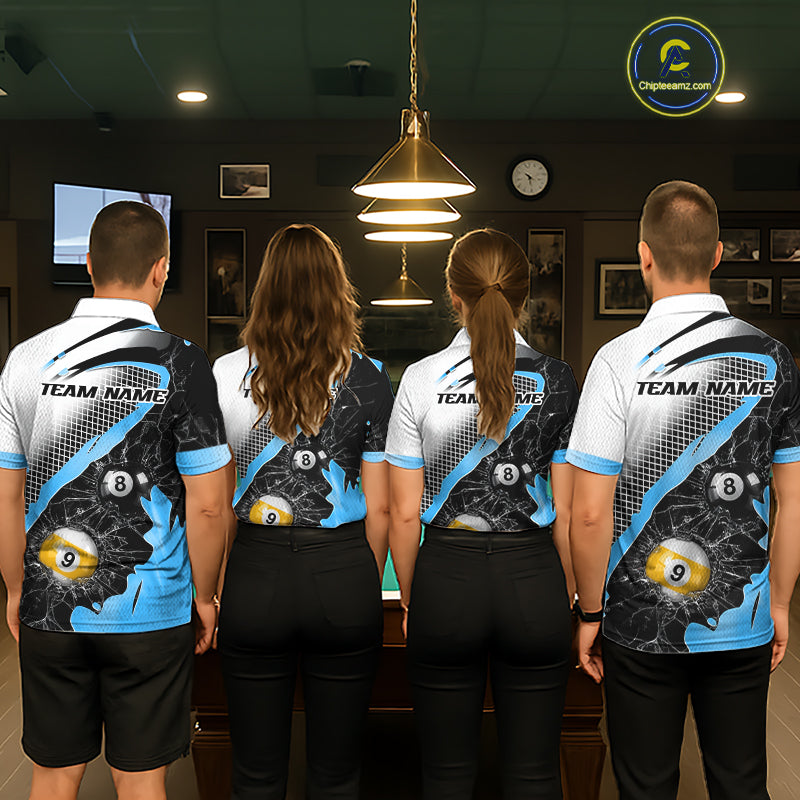 Black And Blue 8 Ball & 9 Ball Break Glass Billiard Jersey For Women Custom Pool Team Shirts TDM7160