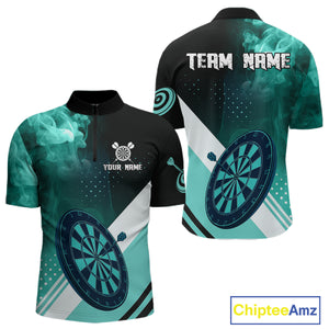 Personalized Turquoise Smoke Darts Shirt For Men Custom Darts Jersey Team Polo & 1/4 Zip Outfit TDM4534