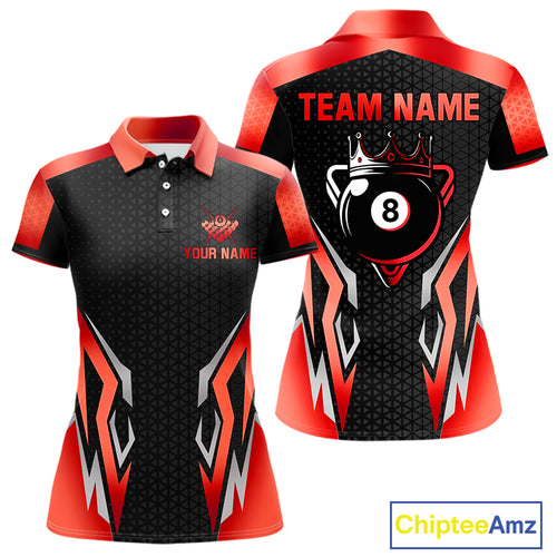 Black And Red 8 Ball Pool Crown Billiard Shirt For Women Custom Billiard Jersey Team Polo & 1/4 Zip TDM4322