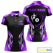 Load image into Gallery viewer, Black Purple 8 Ball Pool Crown Billiard Shirt For Women Custom Billiard Jersey Team Polo &amp; 1/4 Zip TDM4323