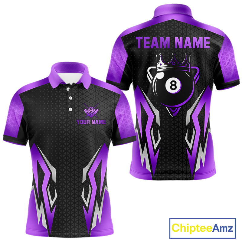 Black Purple 8 Ball Pool Crown Billiard Shirt For Men Custom Billiard Jersey Team Polo & 1/4 Zip TDM4323
