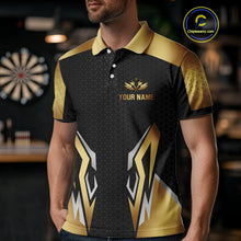 Load image into Gallery viewer, Black And Golden Funny Crown Darts Shirt For Men Custom Darts Jerseys Team Polo &amp; Quarter Zip TDM4324