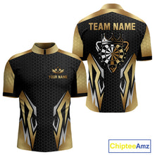 Load image into Gallery viewer, Black And Golden Funny Crown Darts Shirt For Men Custom Darts Jerseys Team Polo &amp; Quarter Zip TDM4324