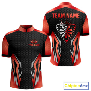 Black And Red Funny Crown Darts Shirt For Men Custom Darts Jerseys Team Polo & Quarter Zip TDM4325