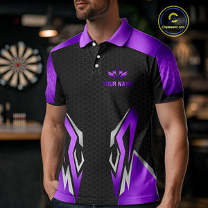 Black And Purple Funny Crown Darts Shirt For Men Custom Darts Jerseys Team Polo & Quarter Zip TDM4326
