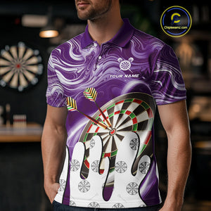 Personalized Marble Swirl Dart Shirt For Men Custom Funny Darts Jersey Team Polo & 1/4 Zip|Purple TDM4162