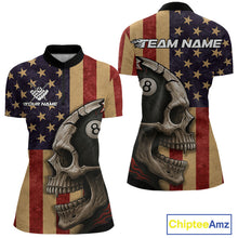Load image into Gallery viewer, Vintage American Flag Skull Billiard Shirt For Women Custom 8 Ball Patriotic Pool Team Jerseys TDM4156