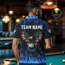 Load image into Gallery viewer, Blue Flaming American Flag Eagle 8 Ball Billiard Shirt For Men Custom Patriotic Pool Team Jersey TDM4328