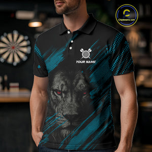 Personalized Cyan & Black Lion Darts Shirt For Men Custom Light Dartboard Jersey Polo & 1/4 Zip TDM4335