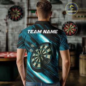 Personalized Cyan & Black Lion Darts Shirt For Men Custom Light Dartboard Jersey Polo & 1/4 Zip TDM4335