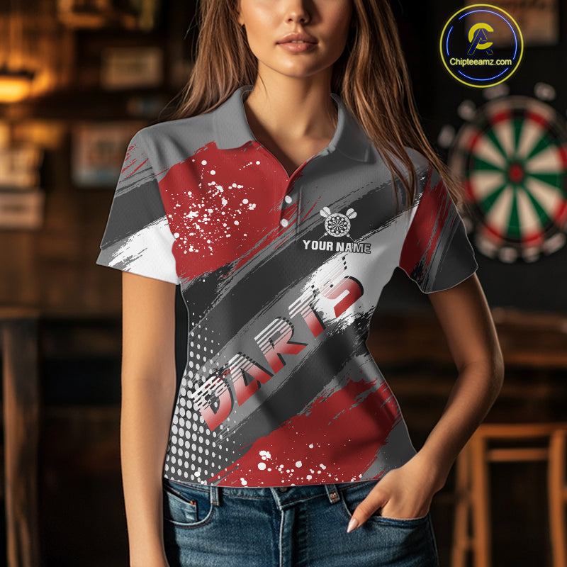 Personalized Red And Grey Grunge Darts Shirt For Women Custom Darts Jerseys Team Polo & Quarter Zip TDM4337