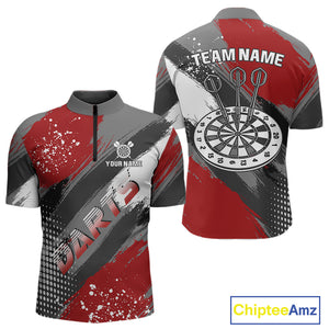 Personalized Red And Grey Grunge Darts Shirt For Men Custom Darts Jerseys Team Polo & Quarter Zip TDM4337