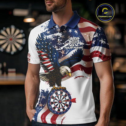 Personalized Grunge American Flag Eagle Darts Shirt For Men Custom Patriotic Darts Team Jersey TDM4756