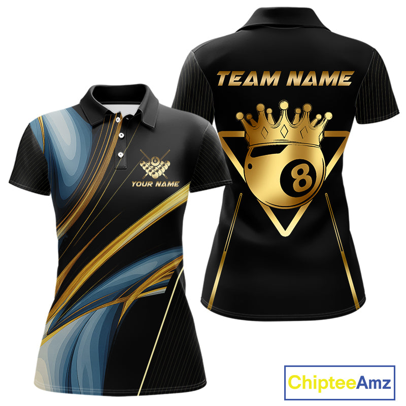 Personalized 8 Ball Crown 3D Billiard Shirt For Women Custom Pool Team Jersey Polo & Quarter Zip TDM4176
