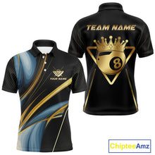 Load image into Gallery viewer, Personalized 8 Ball Crown 3D Billiard Shirt For Men Custom Pool Team Jersey Polo &amp; Quarter Zip TDM4176
