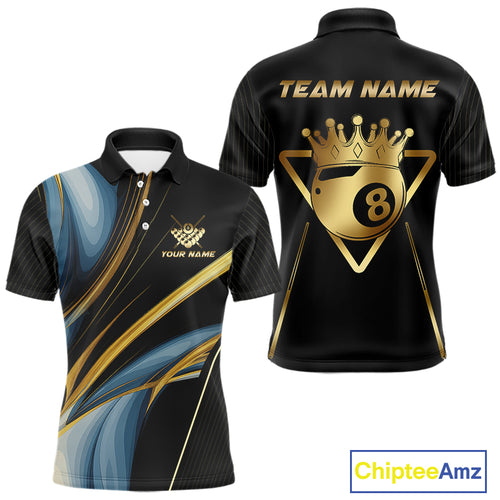 Personalized 8 Ball Crown 3D Billiard Shirt For Men Custom Pool Team Jersey Polo & Quarter Zip TDM4176
