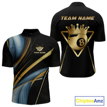 Load image into Gallery viewer, Personalized 8 Ball Crown 3D Billiard Shirt For Men Custom Pool Team Jersey Polo &amp; Quarter Zip TDM4176