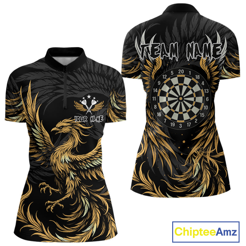 Personalized Phoenix Dartboard Wings Women's Dart Shirts Custom Yellow And Black Darts Team Jerseys TDM4585