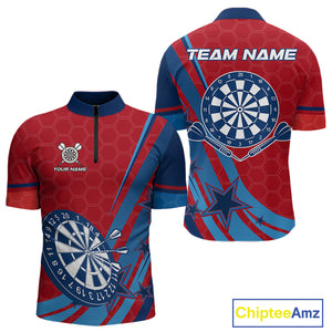 Red And Blue Stars Darts Shirt For Men Custom Dartboard Jerseys Team Polo & 1/4 Zip, Darts Outfit TDM4357