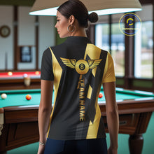 Load image into Gallery viewer, Black And Golden 8 Ball Wings Billiard Shirt For Women Custom Pool Team Jersey Polo &amp; Quarter Zip TDM4203