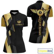 Load image into Gallery viewer, Black And Golden 8 Ball Wings Billiard Shirt For Women Custom Pool Team Jersey Polo &amp; Quarter Zip TDM4203