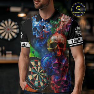 Funny Colorful Skull Darts Shirt For Men Custom Darts Team Jersey Polo & 1/4 Zip, Darts Outfit TDM4378