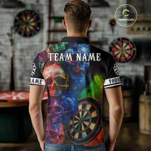 Funny Colorful Skull Darts Shirt For Men Custom Darts Team Jersey Polo & 1/4 Zip, Darts Outfit TDM4378