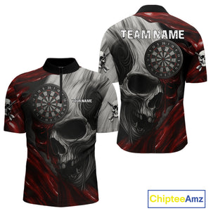 Personalized Gothic Skull Darts Shirt For Men Custom Darts Jersey Team Uniform Polo & 1/4 Zip|Red TDM4379