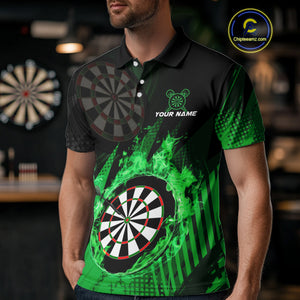 Green Dartboard Fire Flame Darts Shirt For Men Custom Darts Jersey, Dart Team Shirt Polo & 1/4 Zip TDM4799