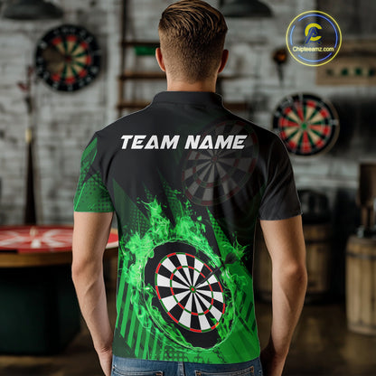 Green Dartboard Fire Flame Darts Shirt For Men Custom Darts Jersey, Dart Team Shirt Polo & 1/4 Zip TDM4799