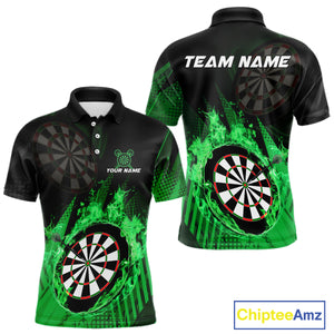 Green Dartboard Fire Flame Darts Shirt For Men Custom Darts Jersey, Dart Team Shirt Polo & 1/4 Zip TDM4799