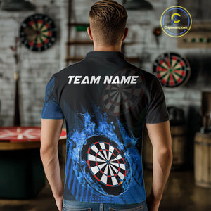 Blue Dartboard Fire Flame Darts Shirt For Men Custom Darts Jersey, Dart Team Shirt Polo & 1/4 Zip TDM4800