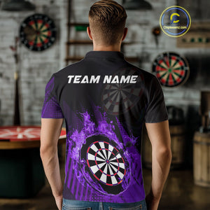 Purple Dartboard Fire Flame Darts Shirt For Men Custom Dart Jersey, Dart Team Shirt Polo & 1/4 Zip TDM4801