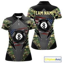 Load image into Gallery viewer, Military Green Camo 8 Ball Pool Billiard Shirt For Women Custom Patriotic US Flag Billiard Jerseys TDM4222