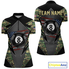Load image into Gallery viewer, Military Green Camo 8 Ball Pool Billiard Shirt For Women Custom Patriotic US Flag Billiard Jerseys TDM4222