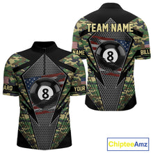 Load image into Gallery viewer, Military Green Camo 8 Ball Pool Billiard Shirt For Men Custom Patriotic US Flag Billiard Jerseys TDM4222