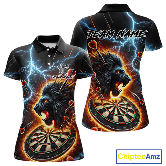 Personalized Thunder Lightning Lion Darts Shirt For Women Custom Darts League Jersey Polo & 1/4 Zip TDM4619