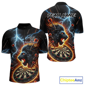 Personalized Thunder Lightning Lion Darts Shirt For Men Custom Darts League Jersey Polo & 1/4 Zip TDM4619