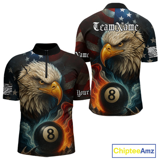 Personalized Eagle Flame 8 Ball Billiard Shirt For Men Custom Patriotic US Flag Pool Team Jersey TDM4819