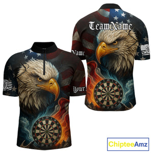 Personalized Eagle Flame Darts Shirt For Men Custom Patriotic American Flag Team Darts Jersey TDM4820
