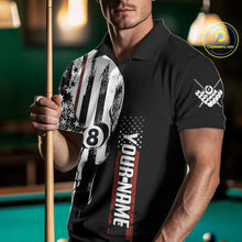 Load image into Gallery viewer, Personalized 8 Ball Skull Billiard Shirt For Men, American Flag Pool Team Jerseys Polo &amp; 1/4 Zip TDM4629