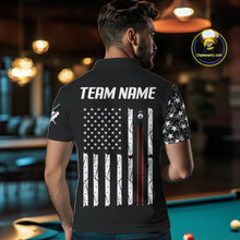 Load image into Gallery viewer, Personalized 8 Ball Skull Billiard Shirt For Men, American Flag Pool Team Jerseys Polo &amp; 1/4 Zip TDM4629